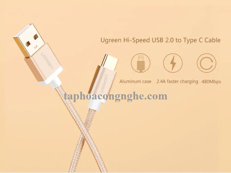 Ugreen 20863 3M màu Vàng Dây USB 2.0 sang Type-C đầu nhôm dây bọc vinyl US174 30020863